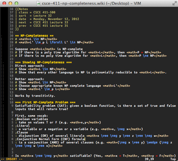 Notes in Vim